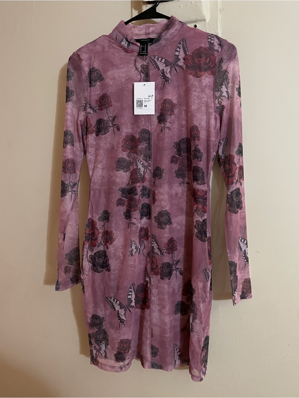Pink Floral & Butterfly Long Sleeve Dress